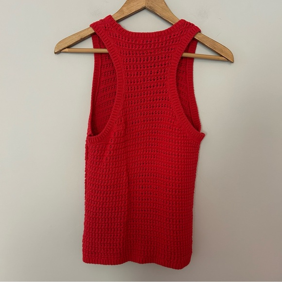 Madewell Crochet-Knit Crewneck Sweater Tank in Crushed Watermelon Red - Picture 7 of 8